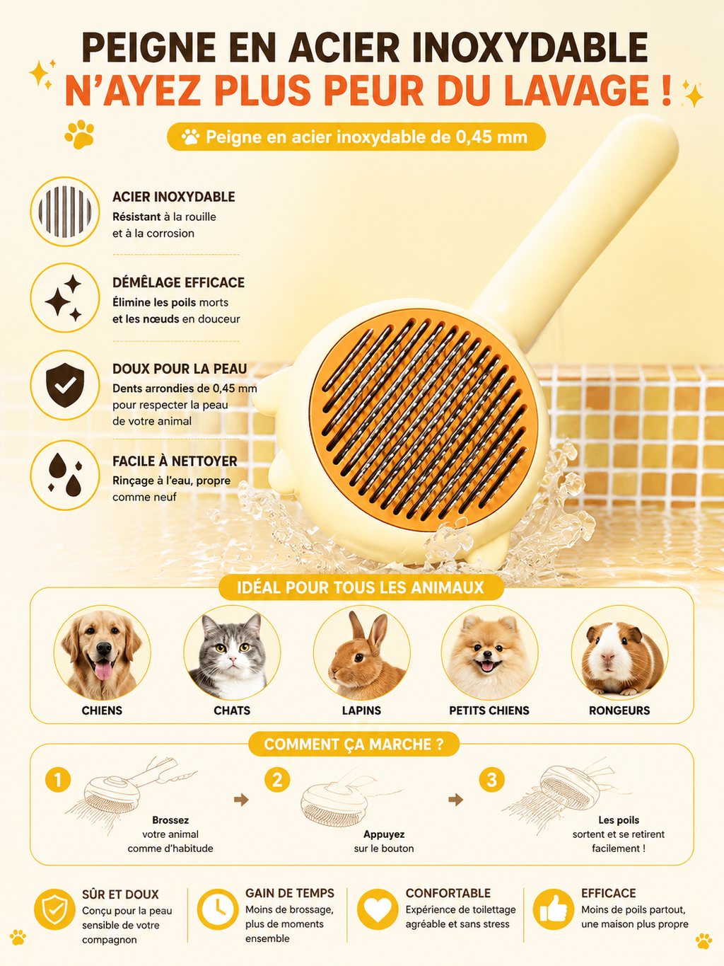 Brosse Anti-Poils pour Chien et Chat - Retire les Poils sur Canapé et Tapis