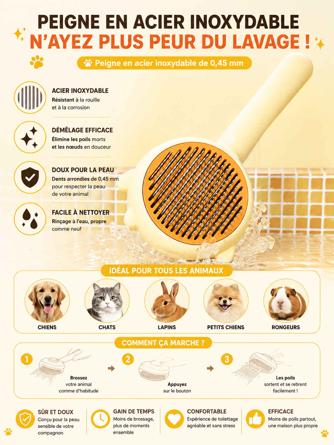 Brosse Anti-Poils pour Chien et Chat - Retire les Poils sur Canapé et Tapis