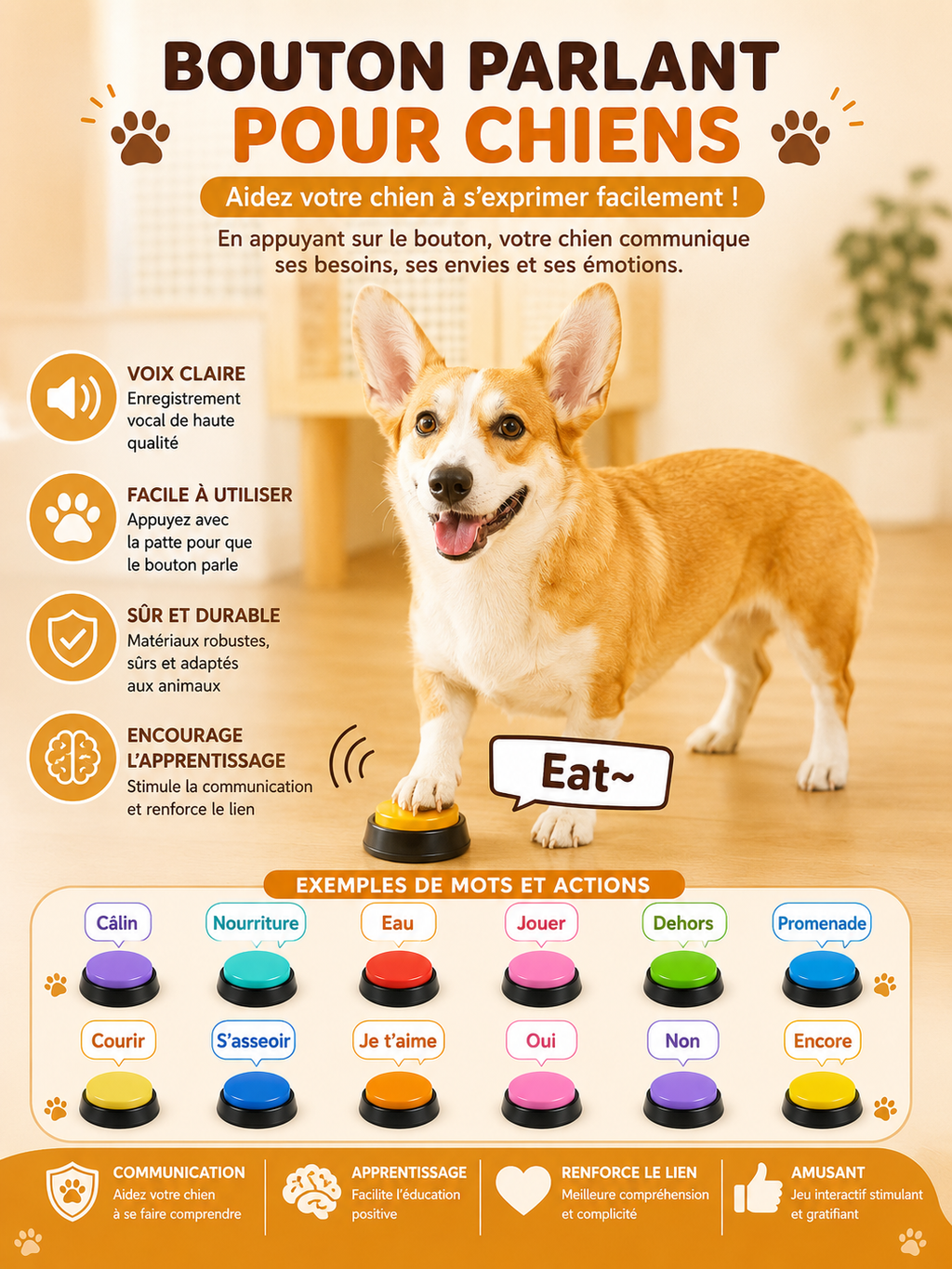 Boutons Sonores pour Chien - Jouet Enregistreur "Talking Buttons"