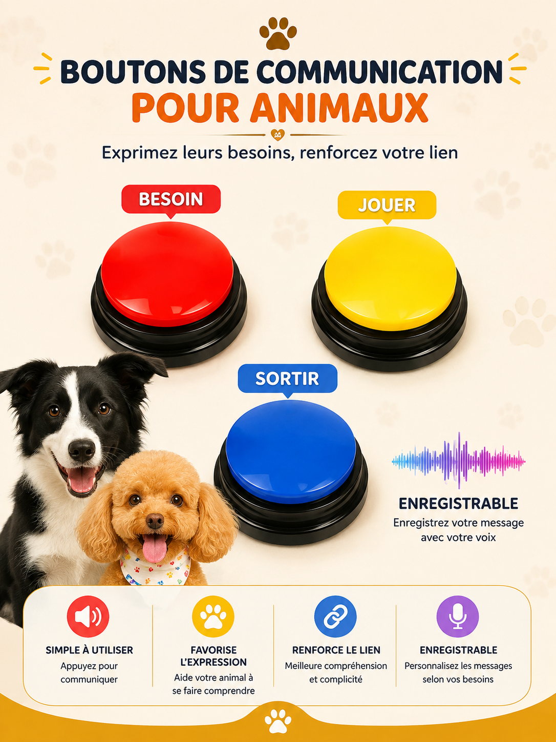 Boutons Sonores pour Chien - Jouet Enregistreur "Talking Buttons"