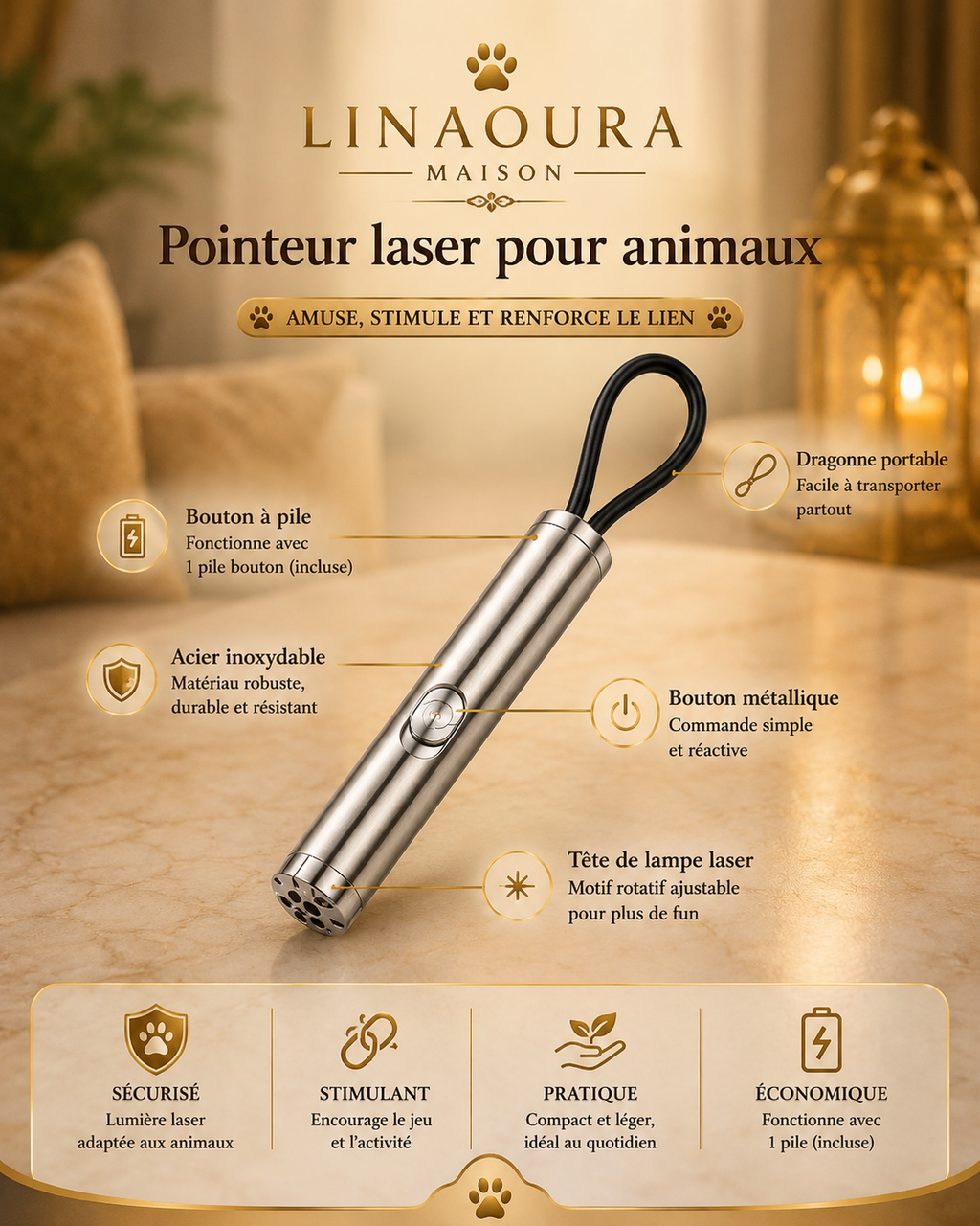 Stylo Laser Chat Multi-Motifs - Jouet Interactif Infrarouge