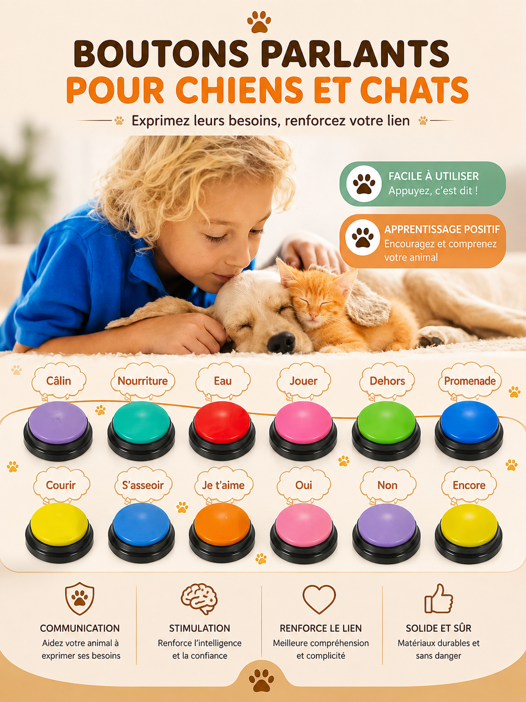 Boutons Sonores pour Chien - Jouet Enregistreur "Talking Buttons"