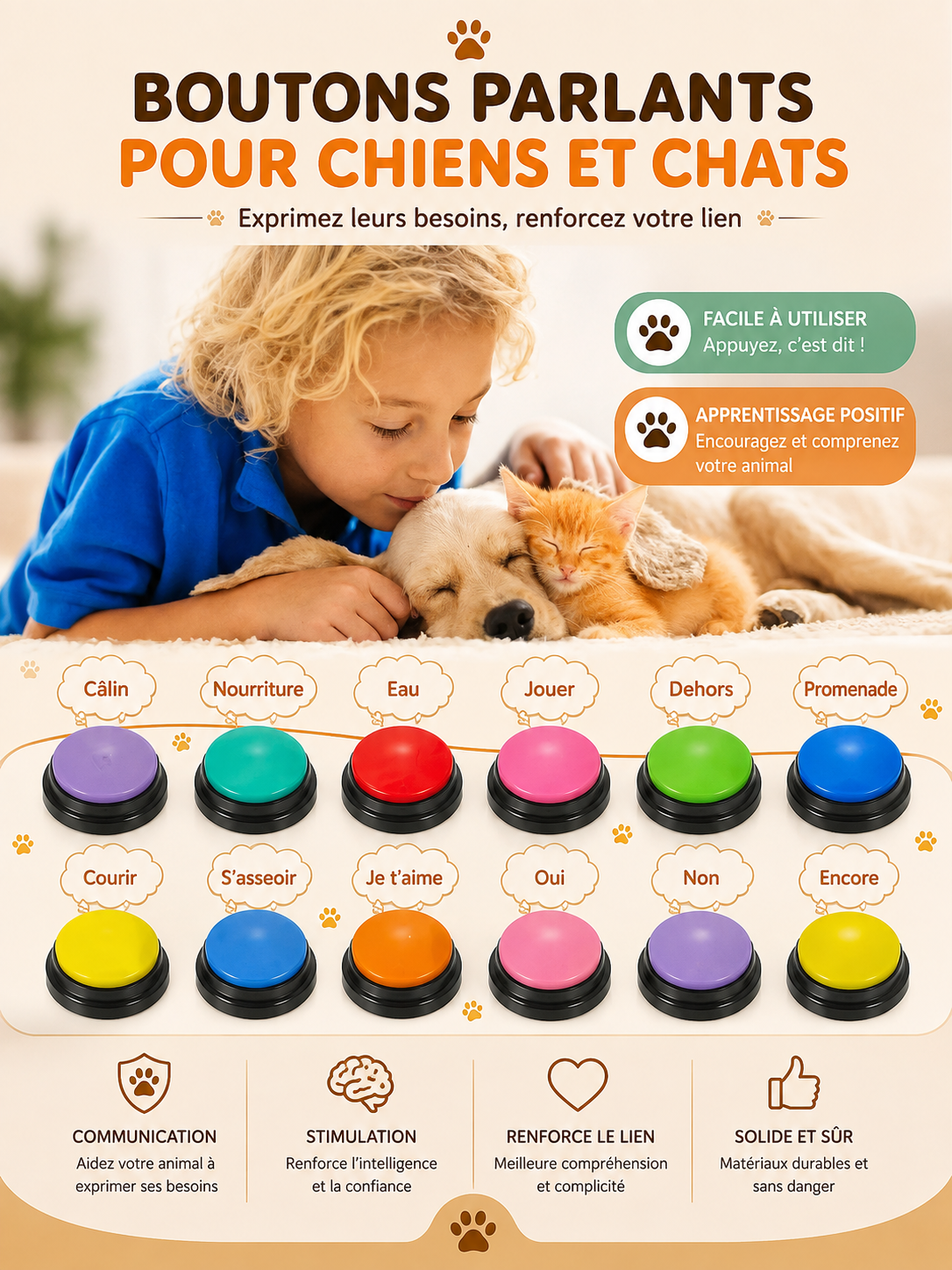 Boutons Sonores pour Chien - Jouet Enregistreur "Talking Buttons"