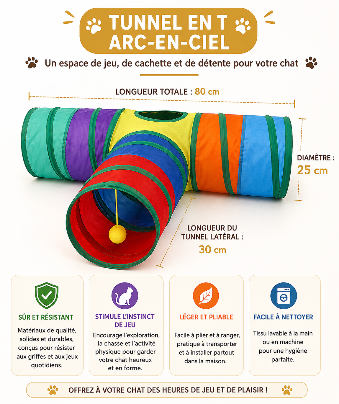 Tunnel de Jeu Pliable pour Chat - Jouet Interactif avec Balle