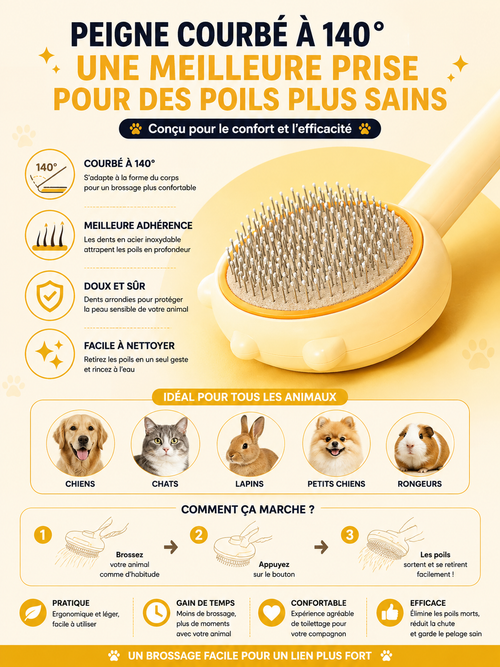 Brosse Anti-Poils pour Chien et Chat - Retire les Poils sur Canapé et Tapis
