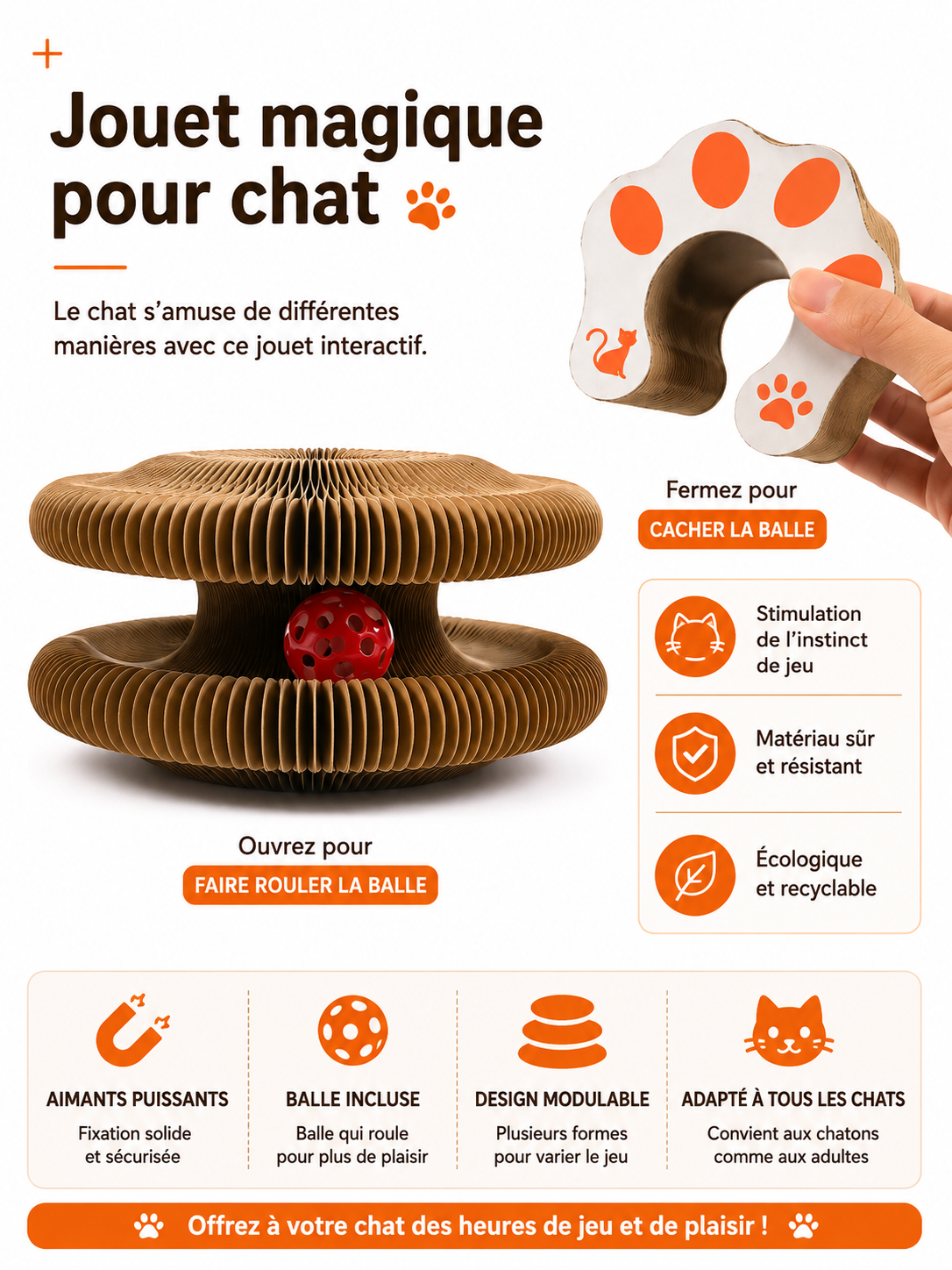 Griffoir Rond en Carton Ondulé pour Chat avec Balle Intégrée