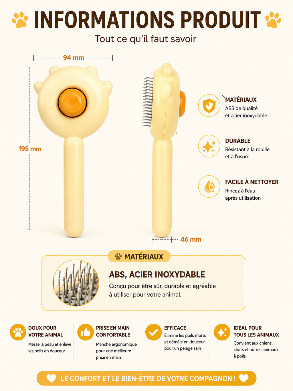 Brosse Anti-Poils pour Chien et Chat - Retire les Poils sur Canapé et Tapis