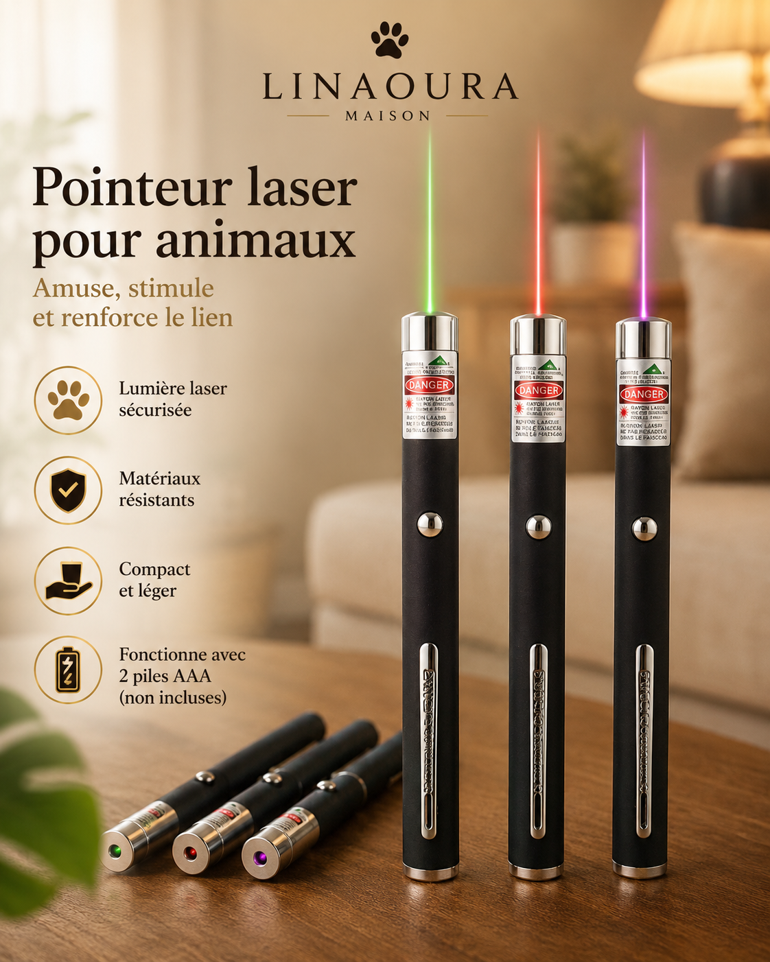 Pointeur Laser LED pour Chat, Rouge/Violet/Vert