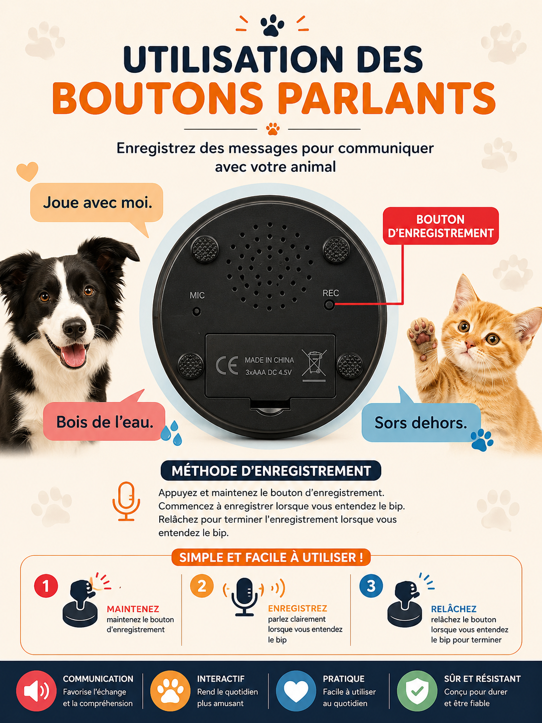 Boutons Sonores pour Chien - Jouet Enregistreur "Talking Buttons"