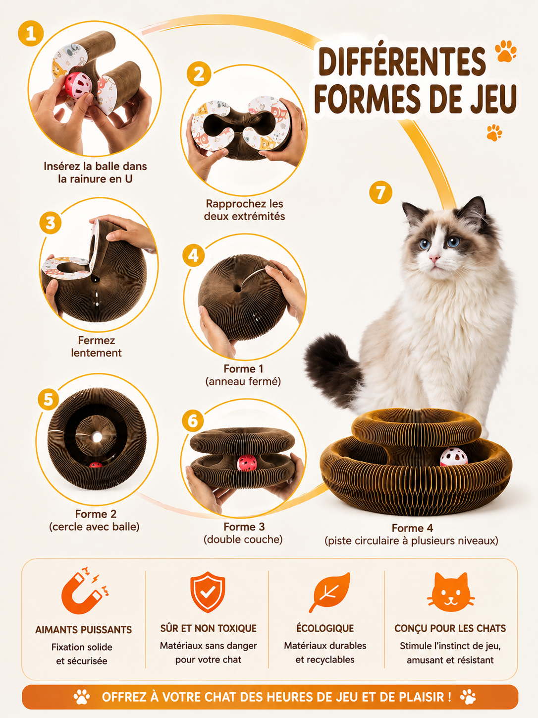 Griffoir Rond en Carton Ondulé pour Chat avec Balle Intégrée