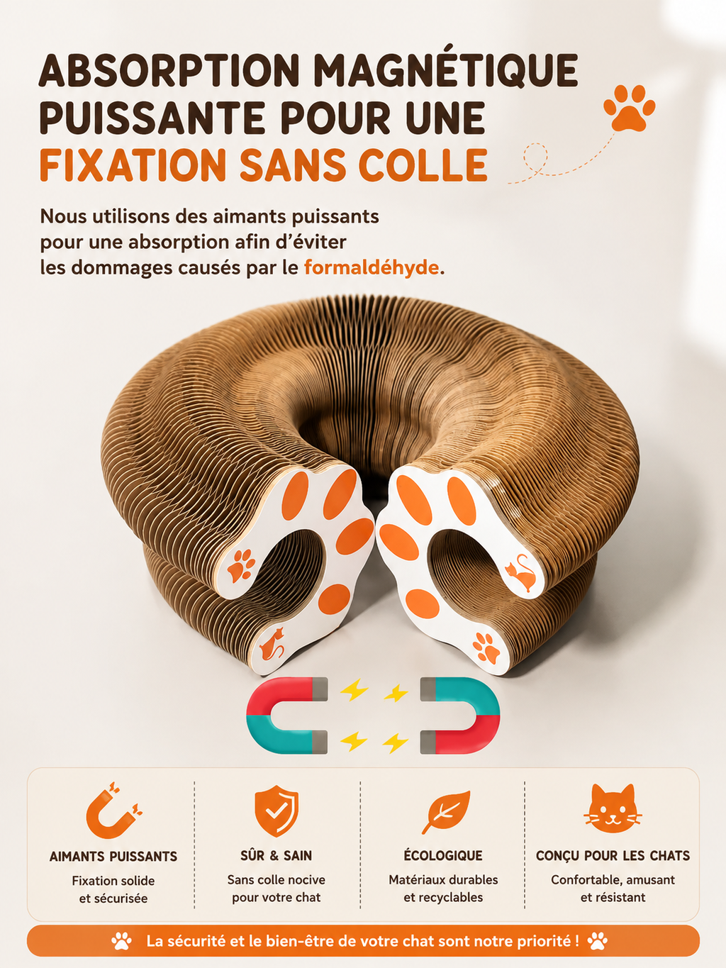 Griffoir Rond en Carton Ondulé pour Chat avec Balle Intégrée