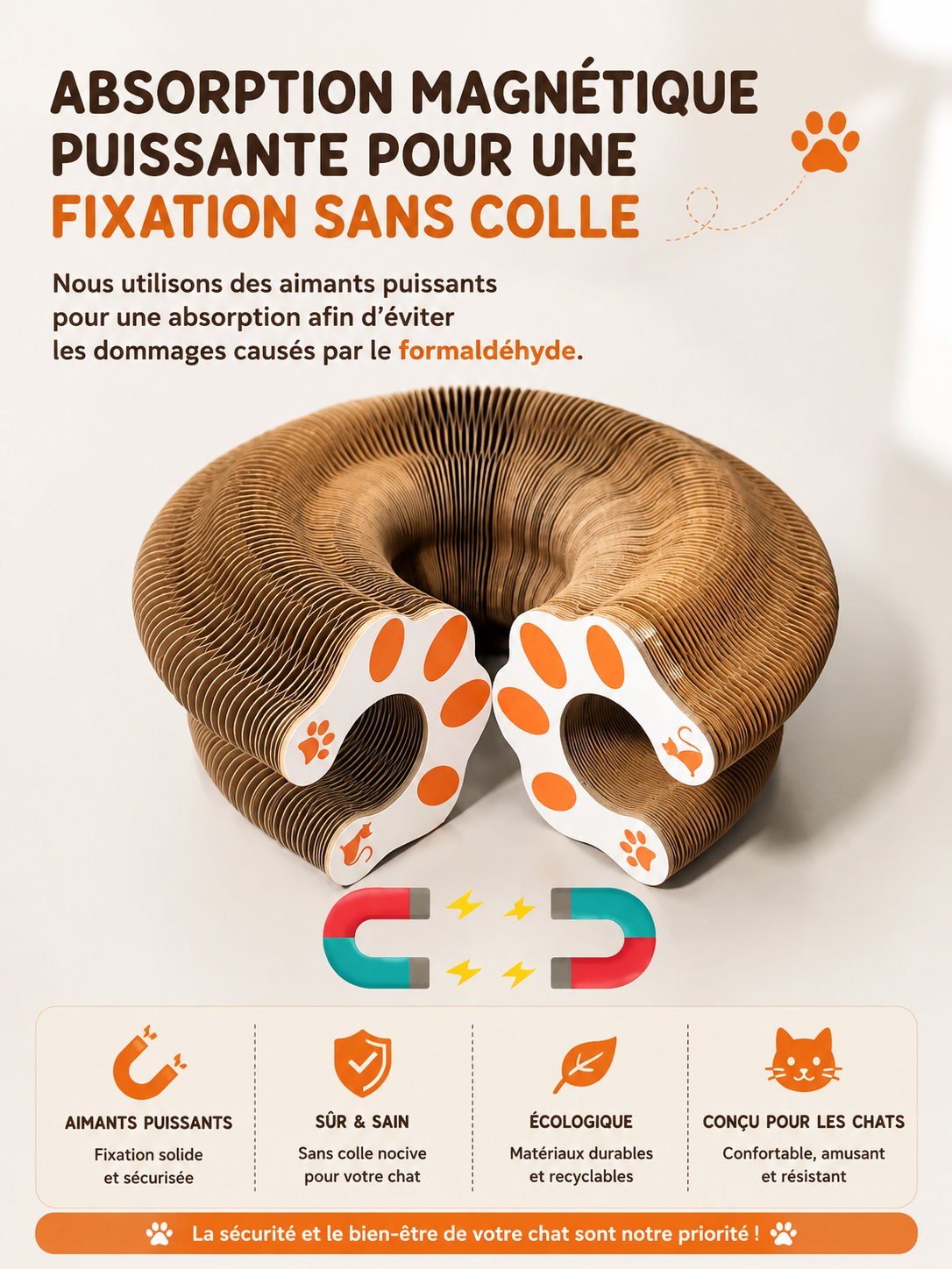 Griffoir Rond en Carton Ondulé pour Chat avec Balle Intégrée