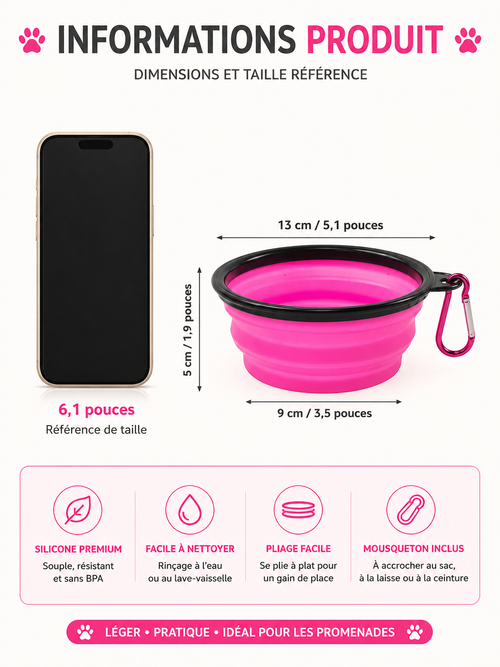 Bol Pliant pour Chien - Gamelle de Voyage Portable en Silicone