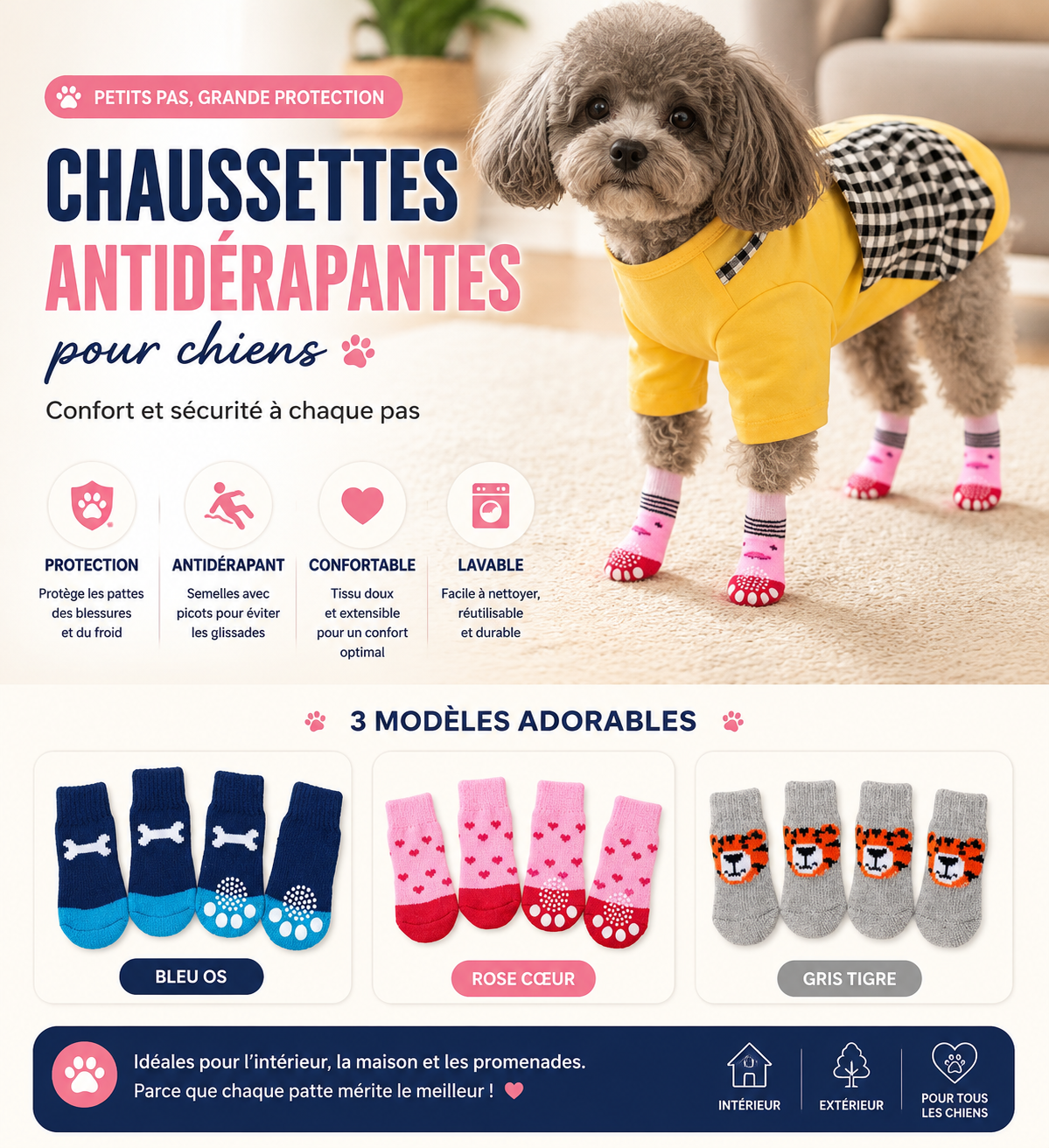 🧦 Chaussettes Antidérapantes Chaudes pour Chien & Chat (Lot de 4) – Protection Pattes Hiver