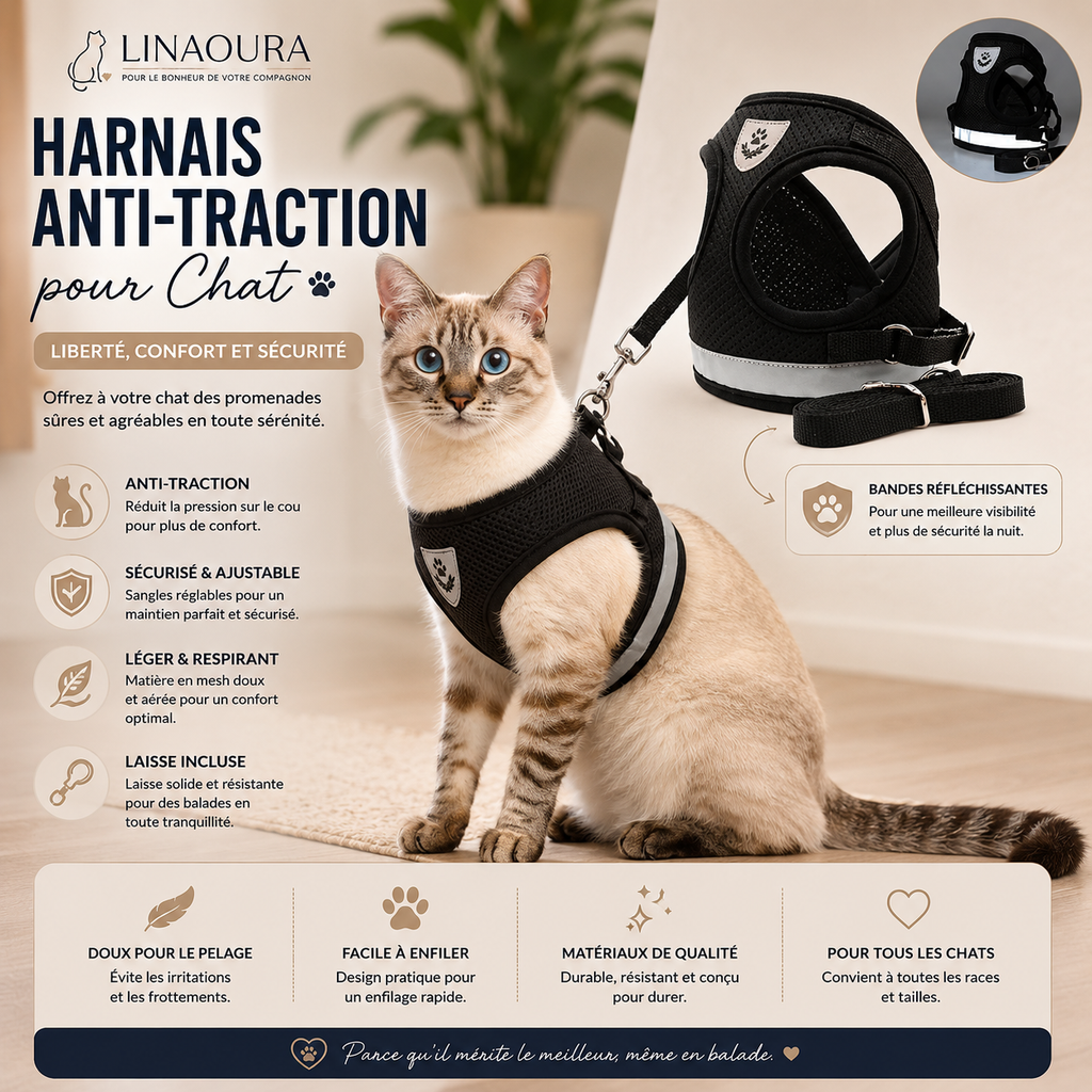 🐱 Harnais & Laisse Anti-Fugue pour Chat – Ensemble Réglable & Sécurisé