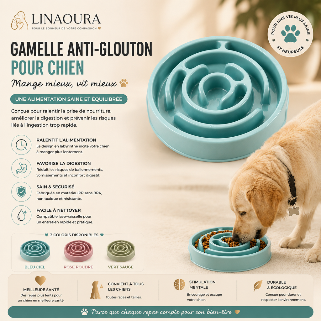 🐶 Gamelle Anti-Glouton pour Chien – Des repas plus lents, une meilleure digestion