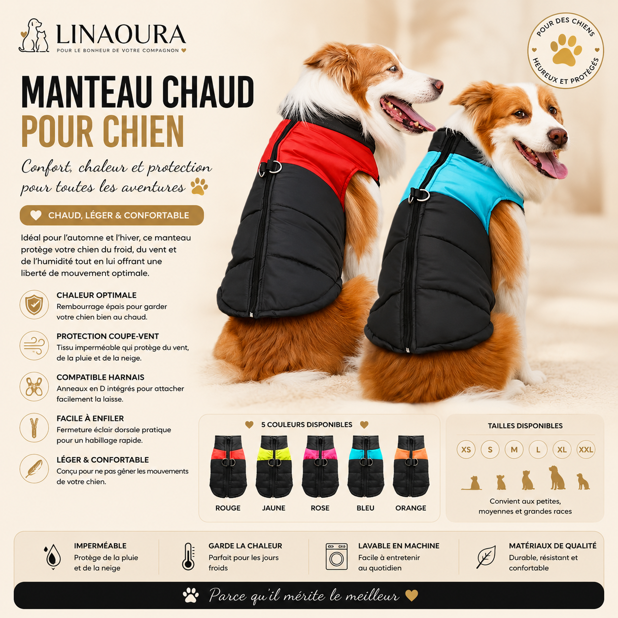 Manteau Imperméable et Chaud pour Chien – Protection Hiver & Pluie