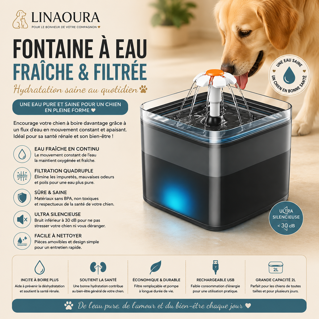 💧 Fontaine à Eau Automatique pour Chien & Chat