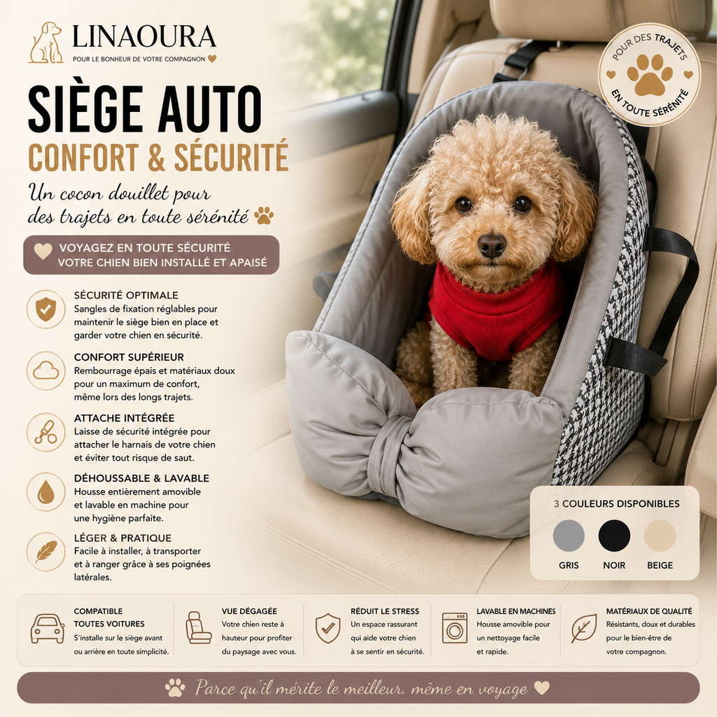 🐶 Siège Auto Apaisant Premium pour Chien – Voyagez en Toute Sérénité
