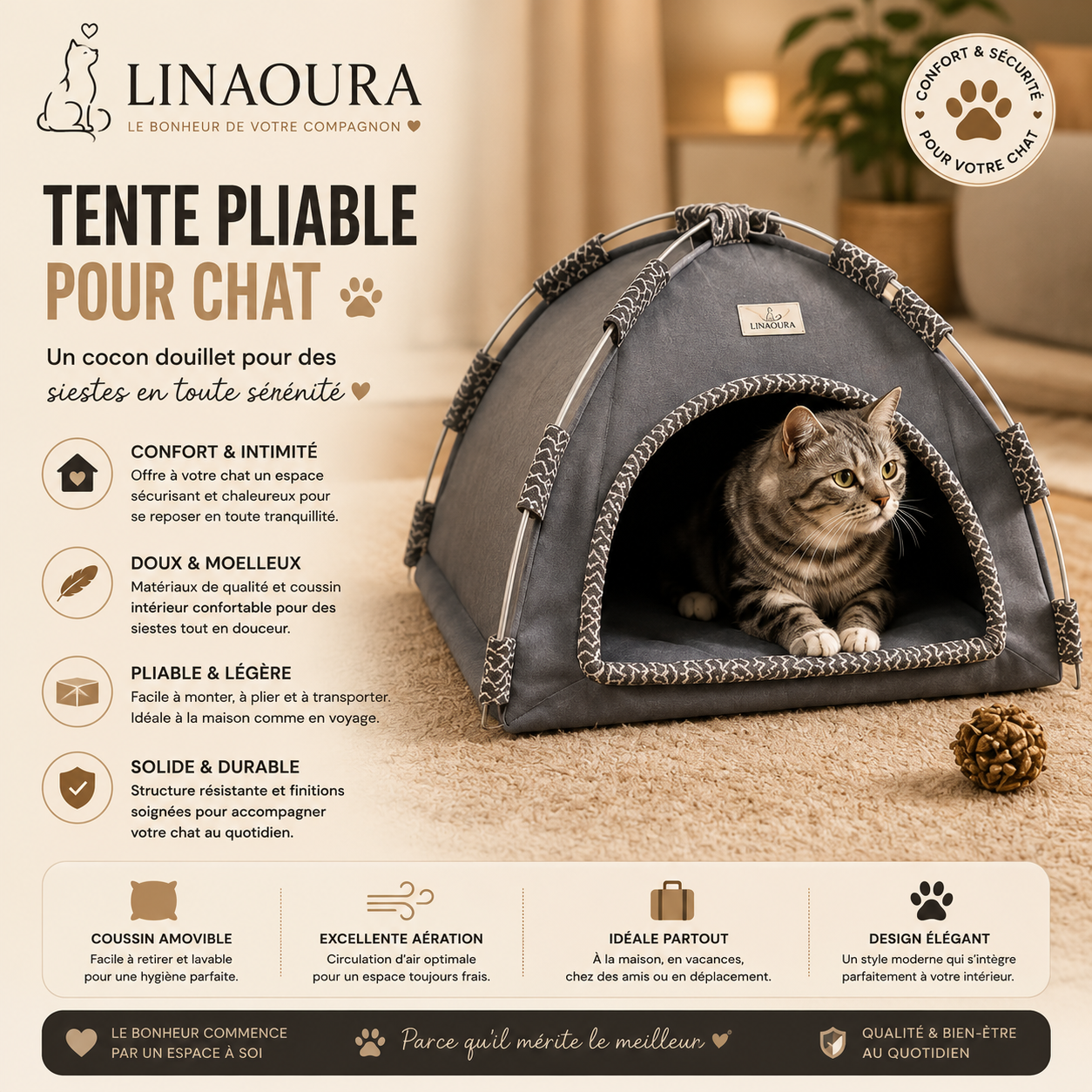 Foldable Cat Tent – Cozy, Lightweight, and Easy-to-Store Shelter