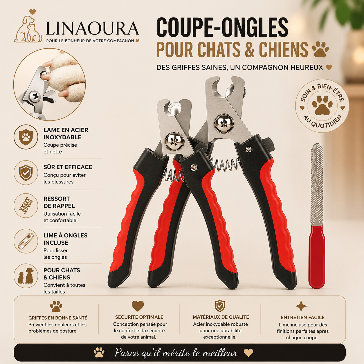 ✂️ Coupe-Griffes Inox pour Chien & Chat – Pince de Toilettage Professionnelle