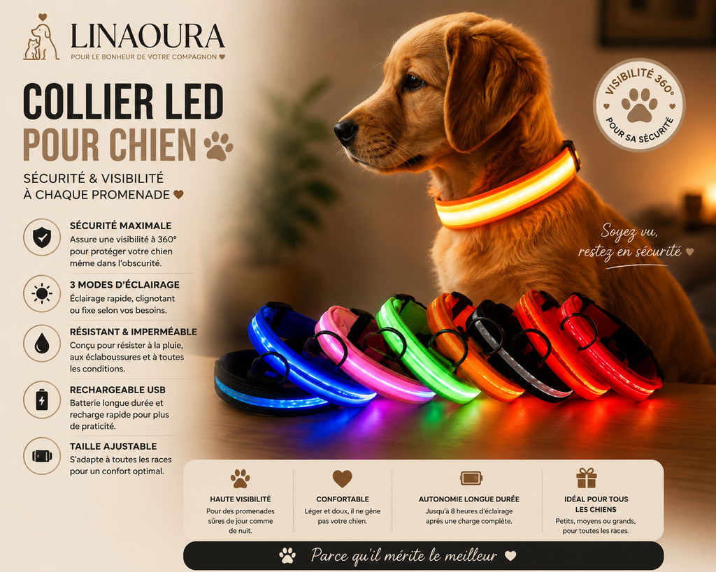 Collier LED Lumineux pour Chien – Visible jusqu'à 500 m