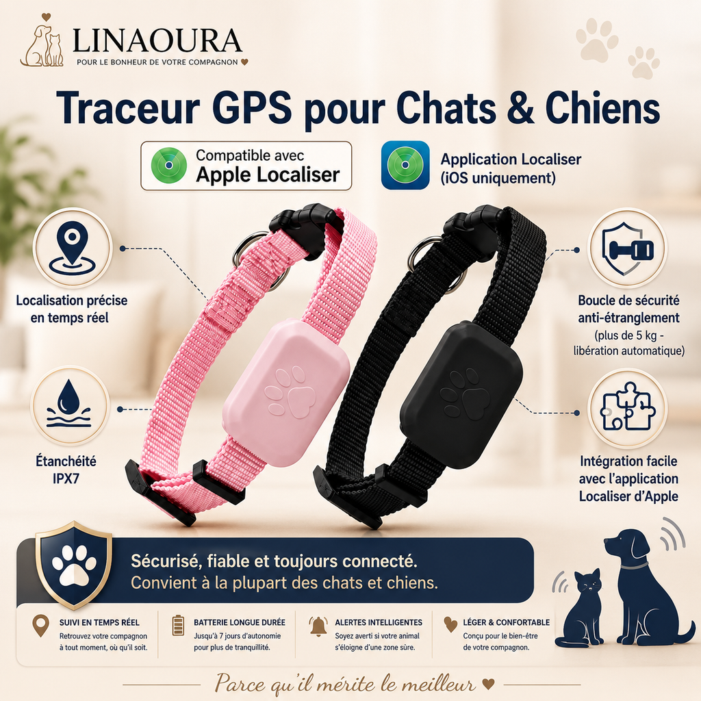 📍 Traqueur GPS Collier pour Chien & Chat – Compatible Apple Find My
