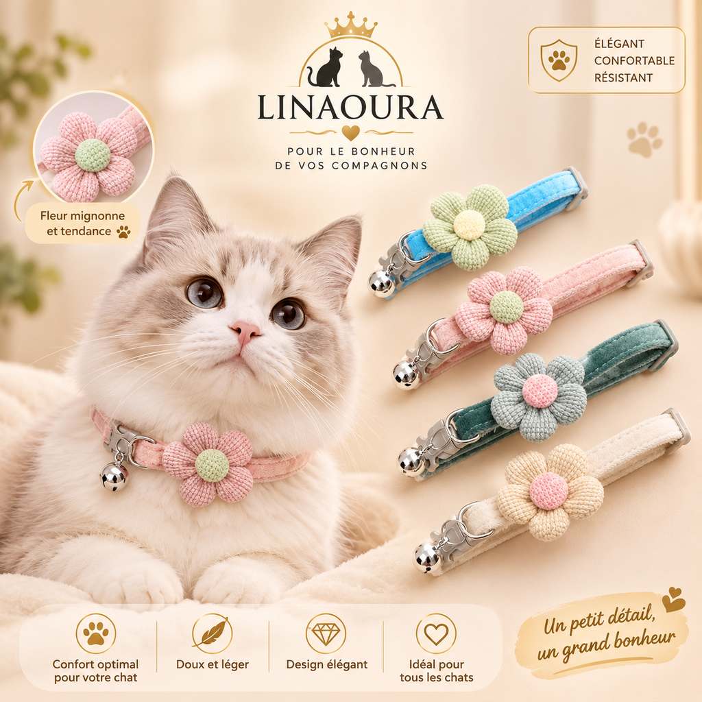 🌼 Collier Fleur pour Chat avec Clochette – Réglable & Sécurisé