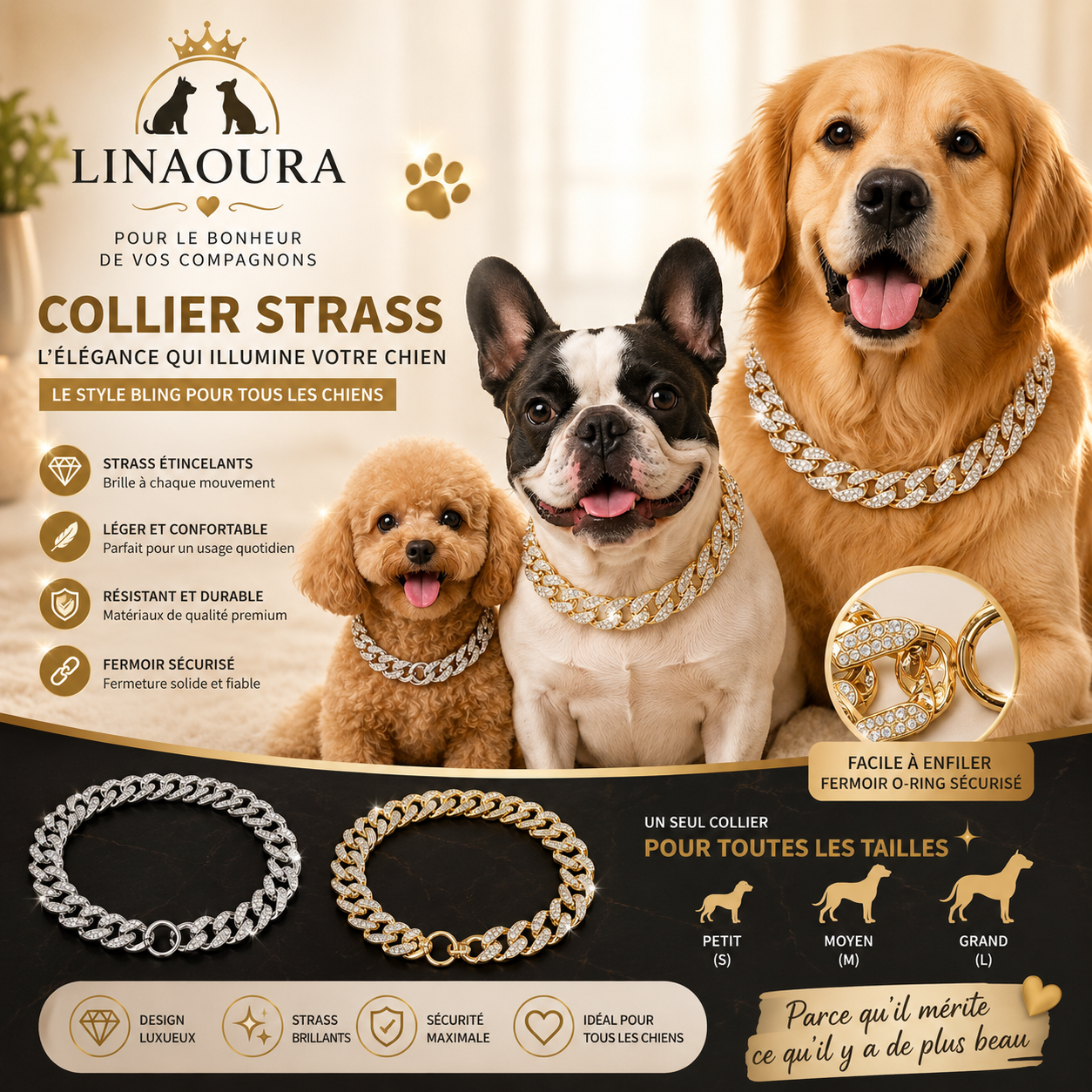 💎 Chaîne Bling pour Chien & Chat – Style Cubain Effet Luxe