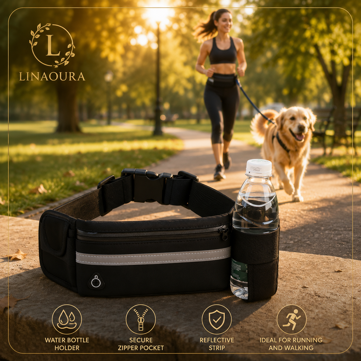 🏃 Laisse Chien Ceinture avec Sac Banane – Rétractable, Réfléchissante & Élastique