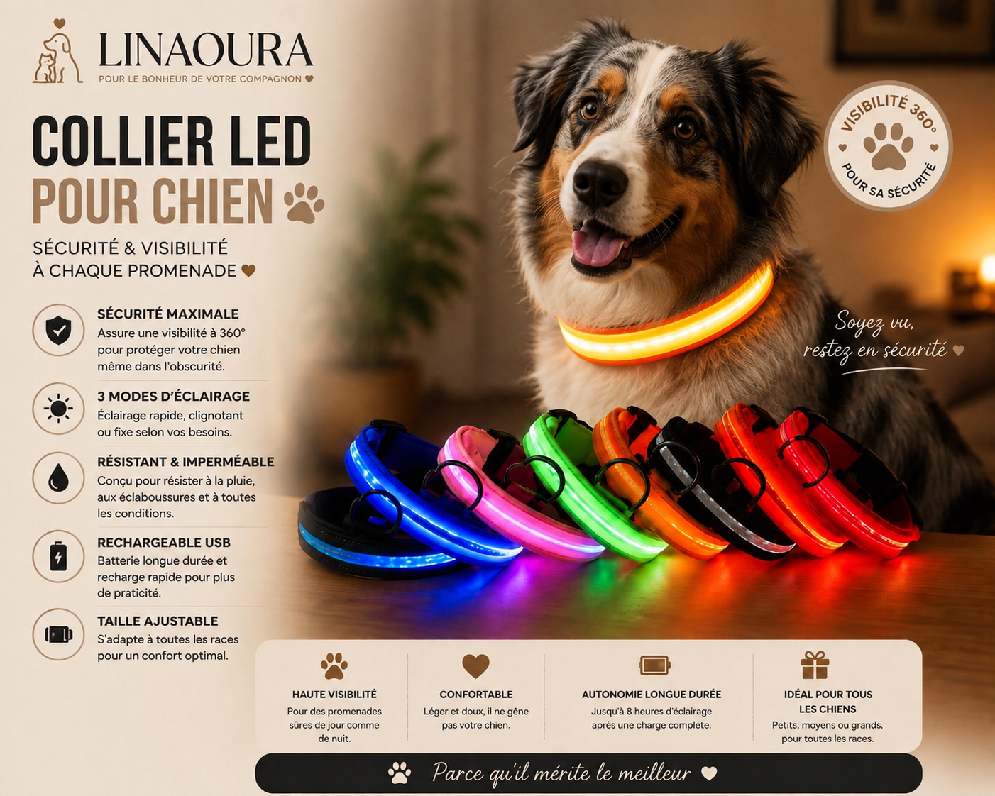 LED Light-Up Dog Collar – Visible up to 500m