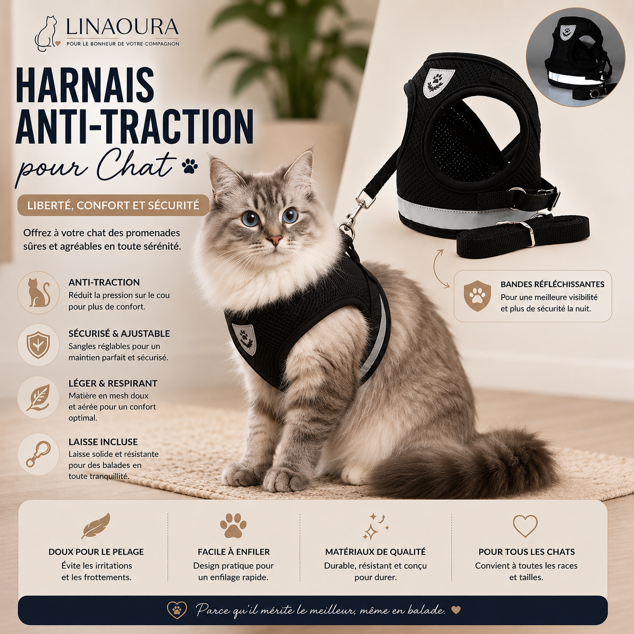 Escape-Proof Cat Harness and Leash - Adjustable and Secure