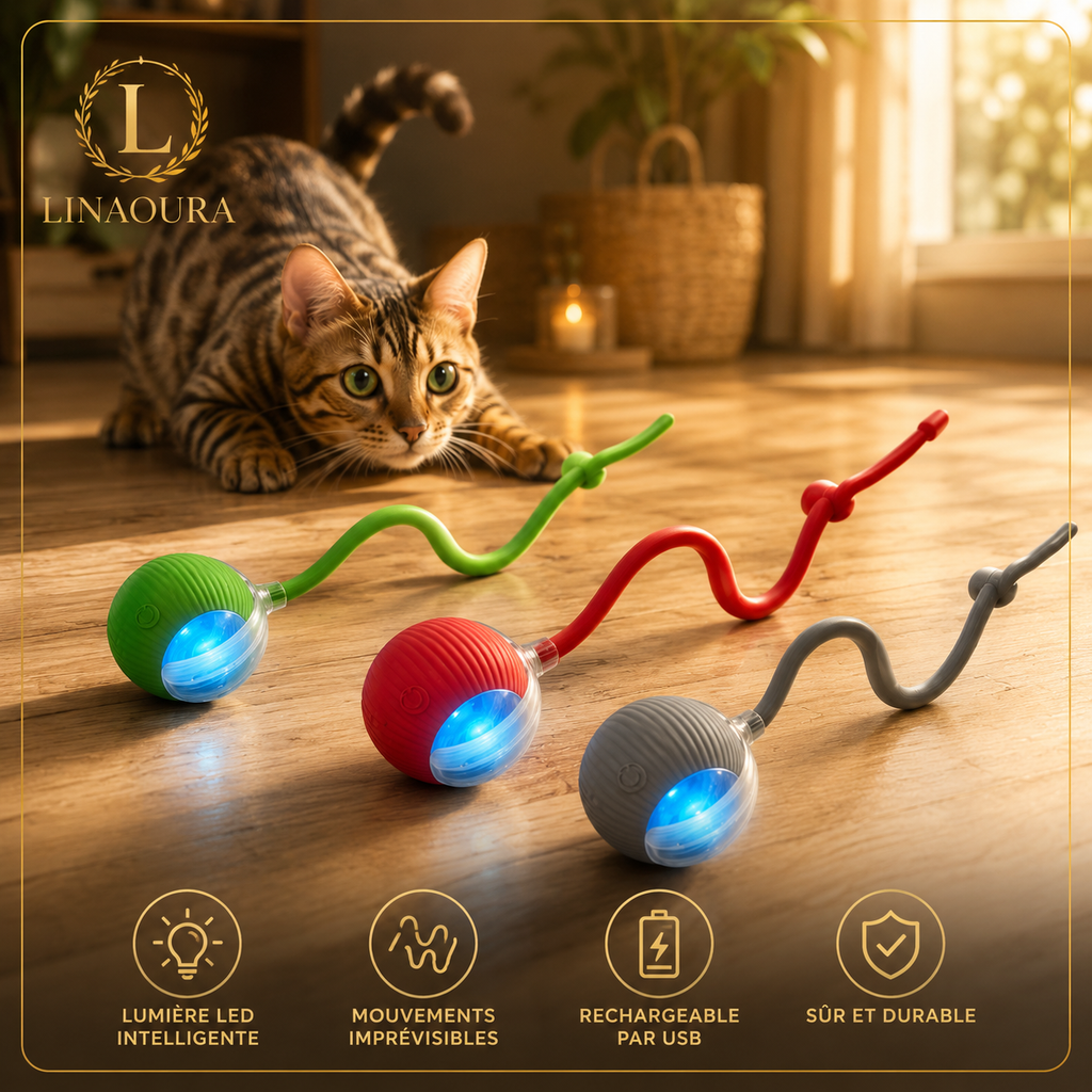 Balle Interactive Automatique pour Chat - Queue Factice, Rechargeable