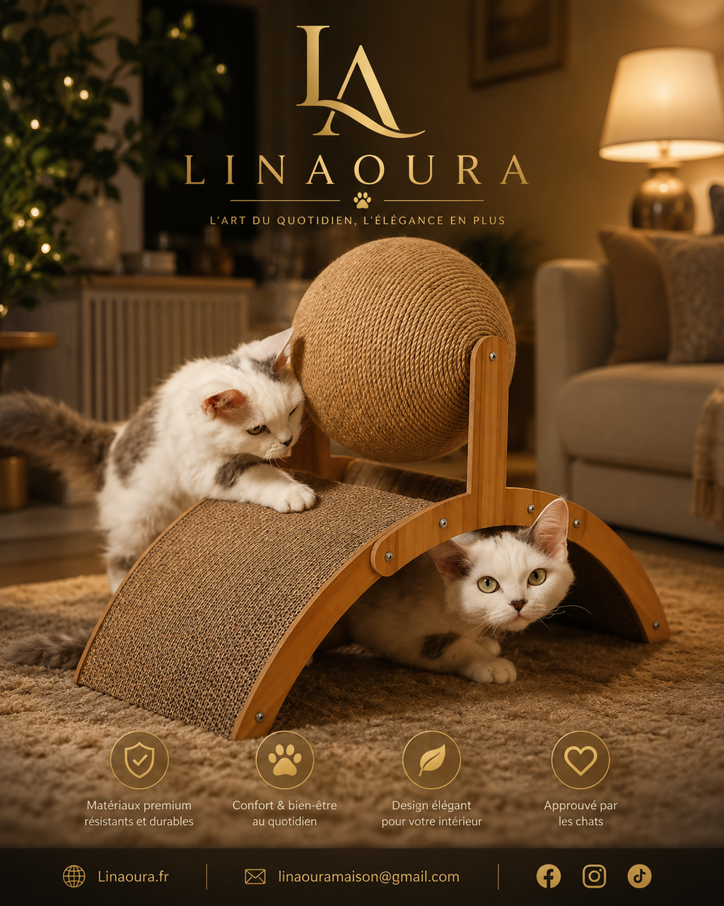 Griffoir 2 en 1 pour Chat - Bois et Sisal Naturel, Design Ajouré