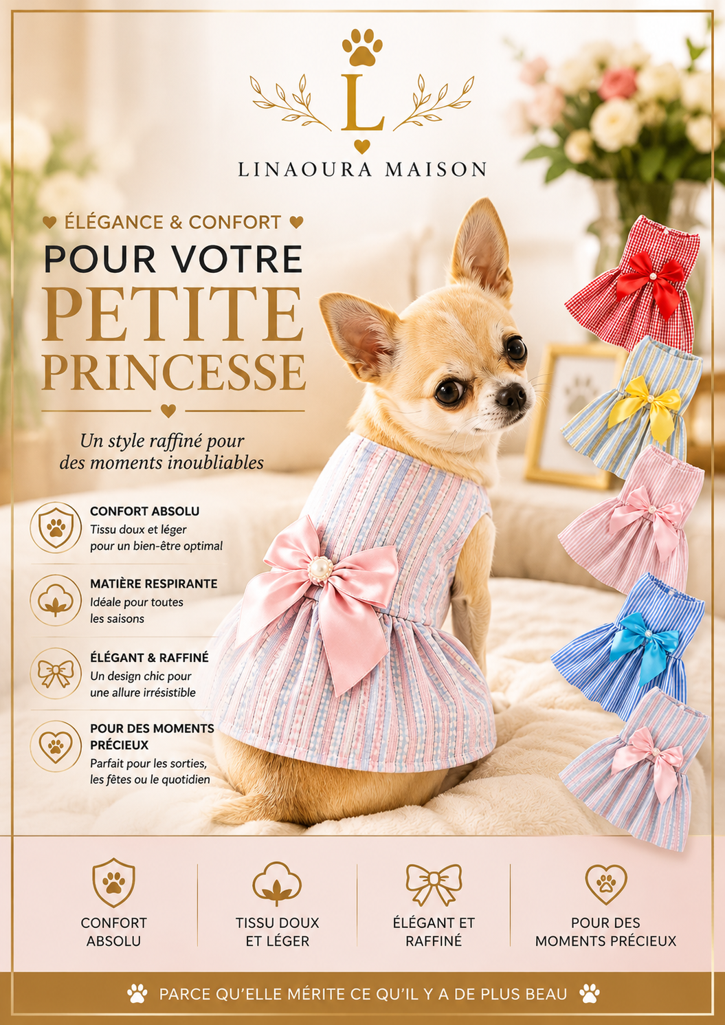 Jupe Fleurie Légère pour Chien et Chat - Style Princesse Été