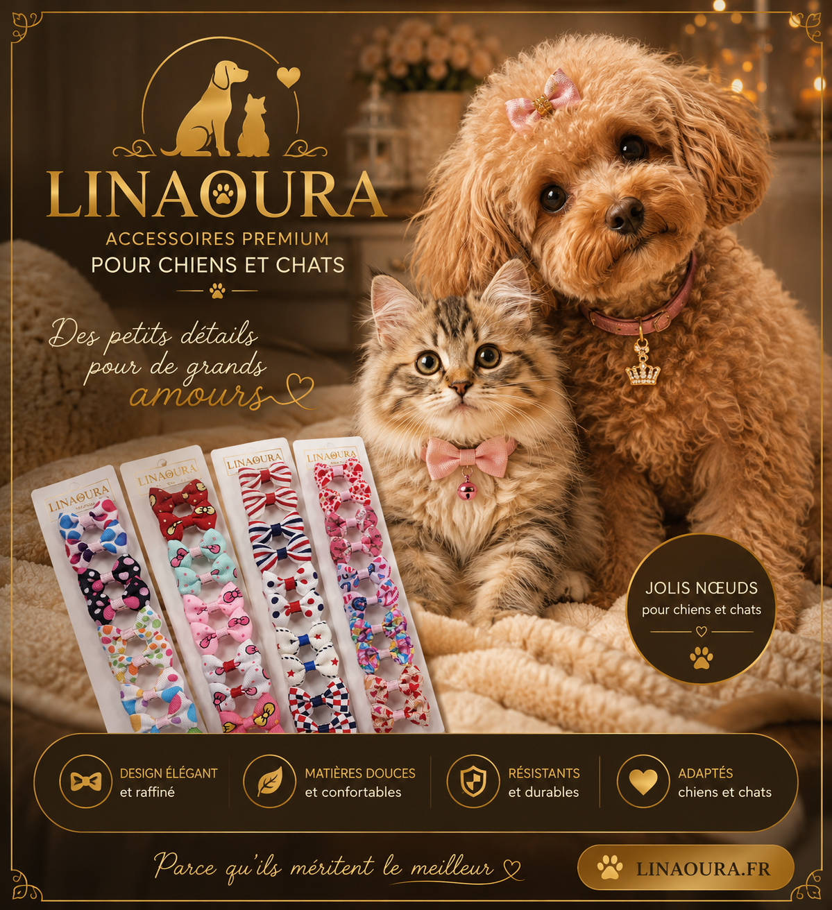 Lot de 10 Nœuds pour Chien - Barrettes Rubans Motifs Variés