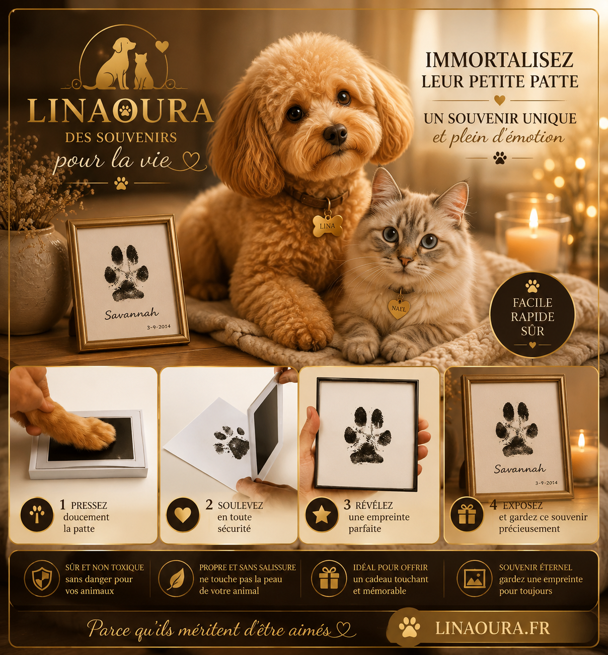 Tampon Encreur Empreinte de Patte pour Chien et Chat - Kit Souvenir Sans Encre
