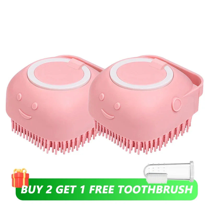 Silicone Pet Bath Brush with Integrated Shampoo Dispenser