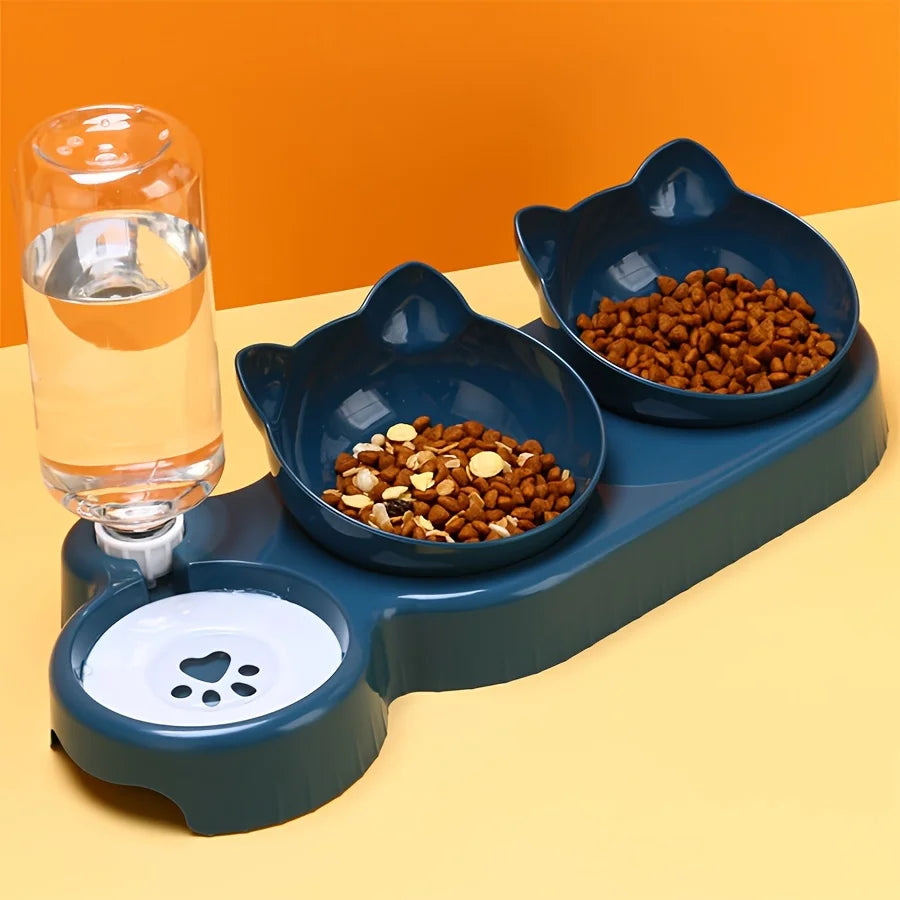 Gamelle double pour chat avec distributeur d'eau