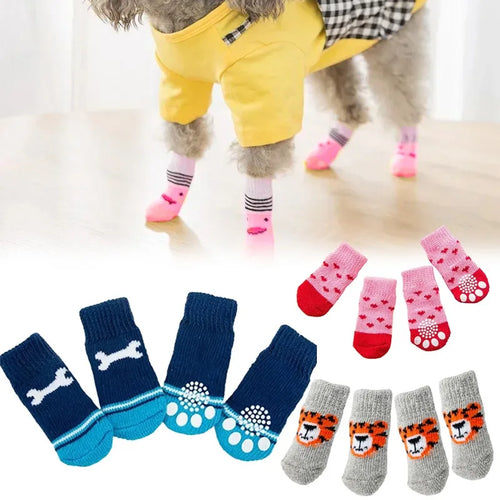 Anti-Slip Dog and Cat Socks - Pack of 4 - Winter Paw Protection