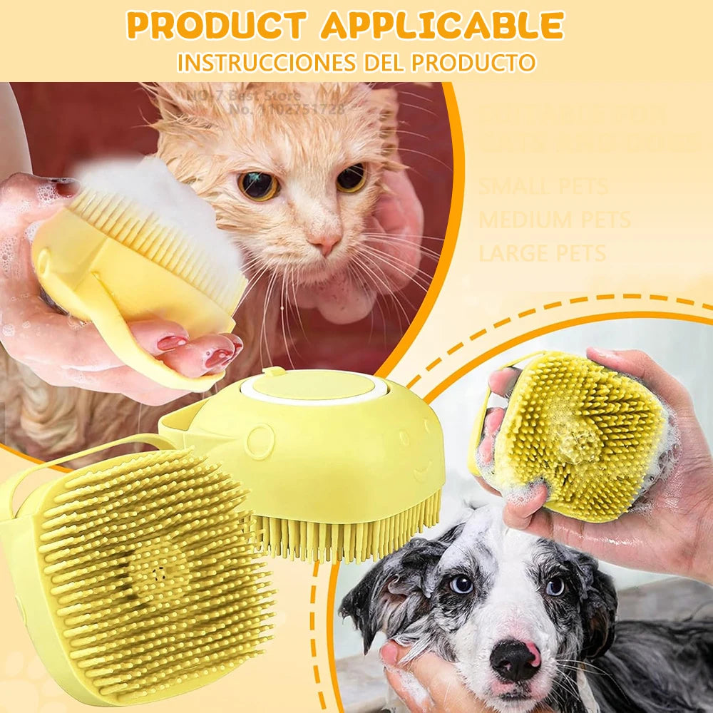 🧼 Brosse de Bain en Silicone pour Chien & Chat – Diffuseur de Shampooing Intégré