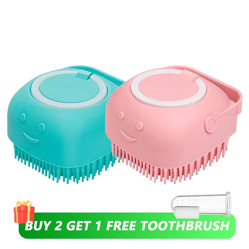 Silicone Pet Bath Brush with Integrated Shampoo Dispenser