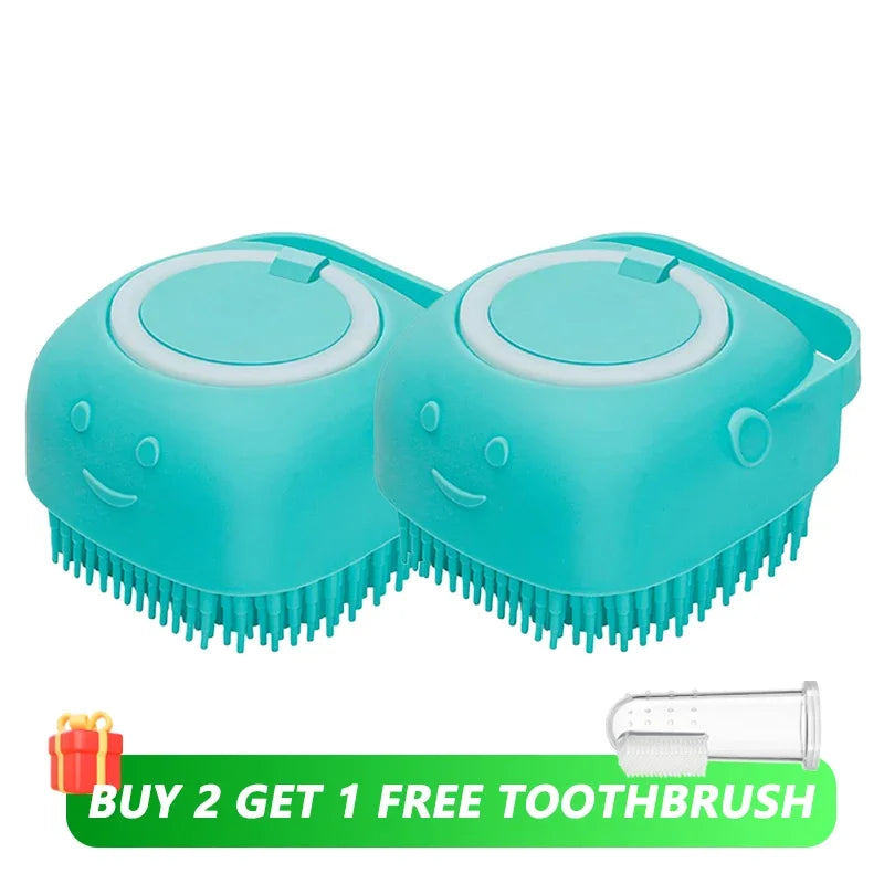 Silicone Pet Bath Brush with Integrated Shampoo Dispenser