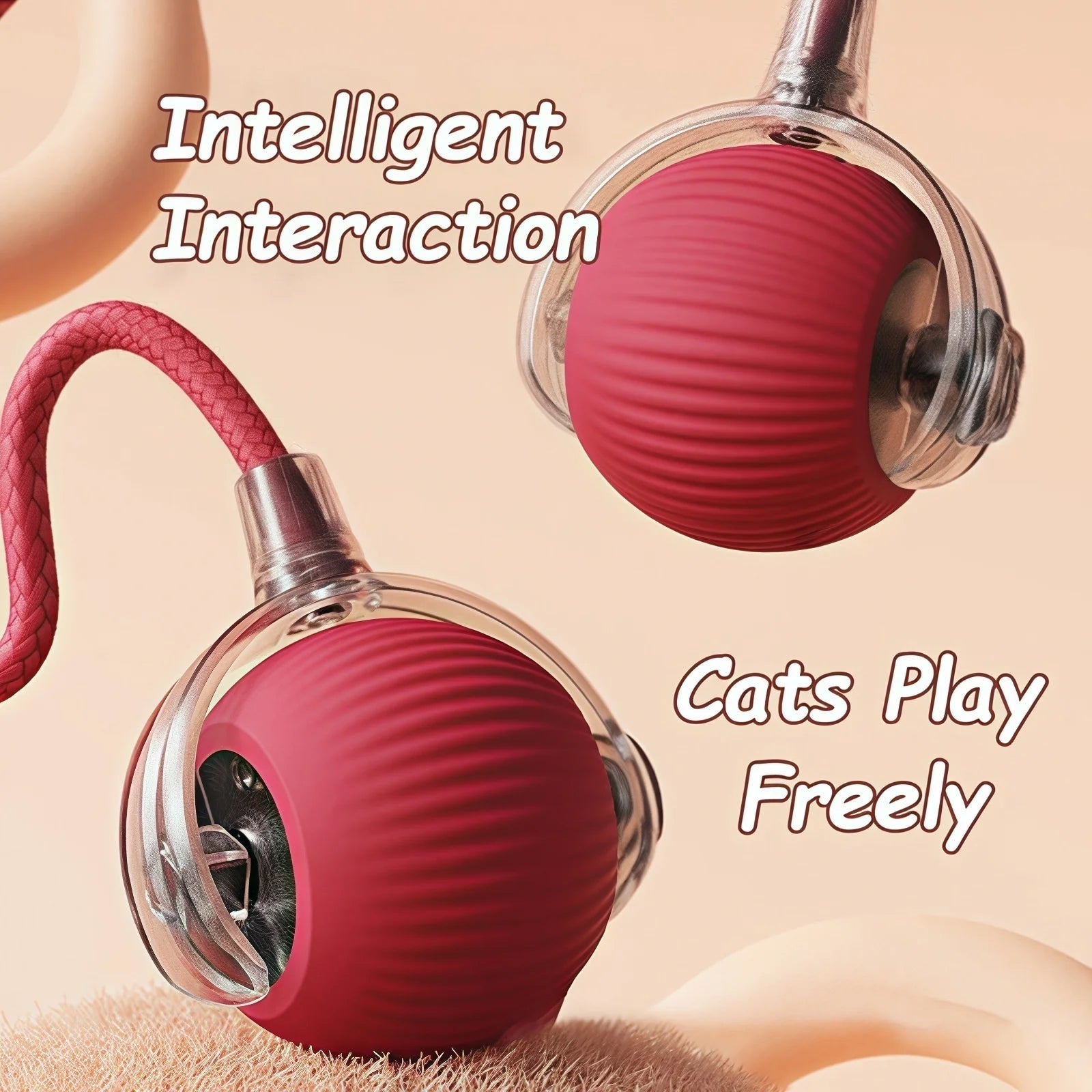 Balle Interactive Automatique pour Chat - Queue Factice, Rechargeable