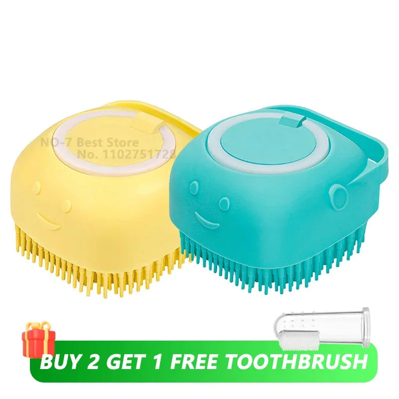 Silicone Pet Bath Brush with Integrated Shampoo Dispenser