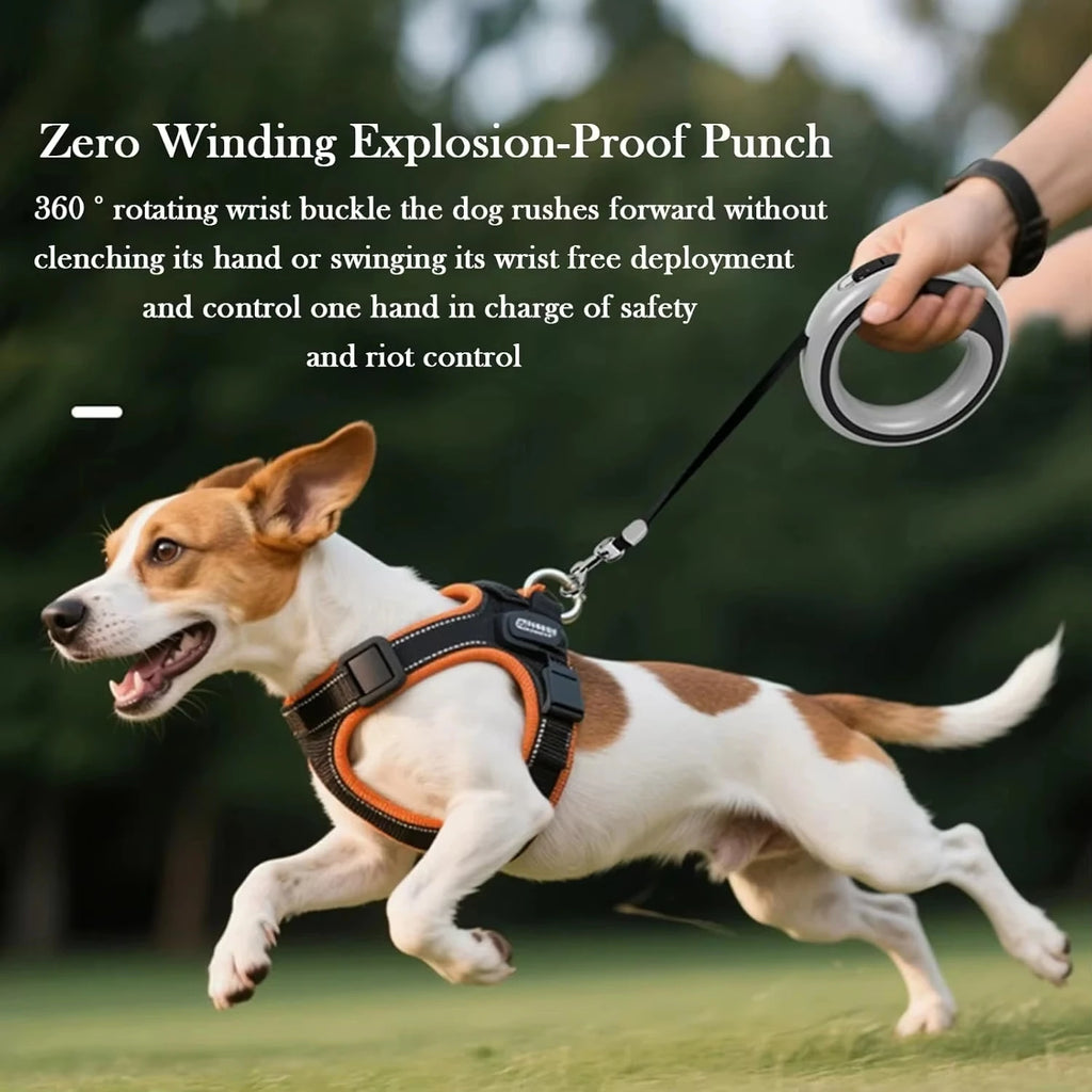 Heavy-Duty Retractable Dog Leash - Nylon Tape, One-Hand Locking, Tangle-Free