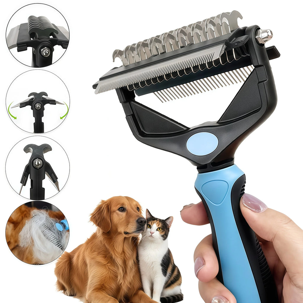 Brosse Démêlante 3 en 1 pour Chien et Chat - Anti-Nœuds et Anti-Poils Morts