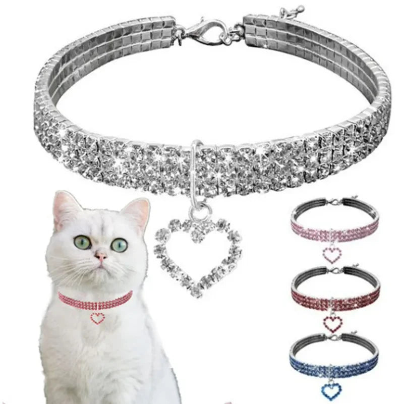 Collier strass premium pour chat et chien avec pendentif coeur