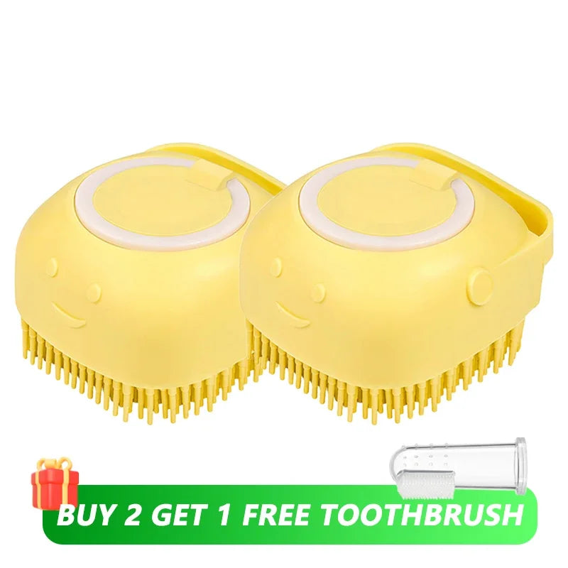 Silicone Pet Bath Brush with Integrated Shampoo Dispenser