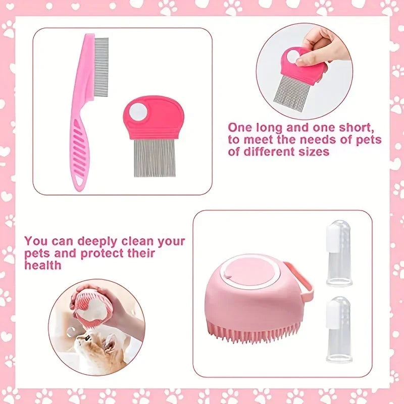 Chat toilette avec le kit de brossage